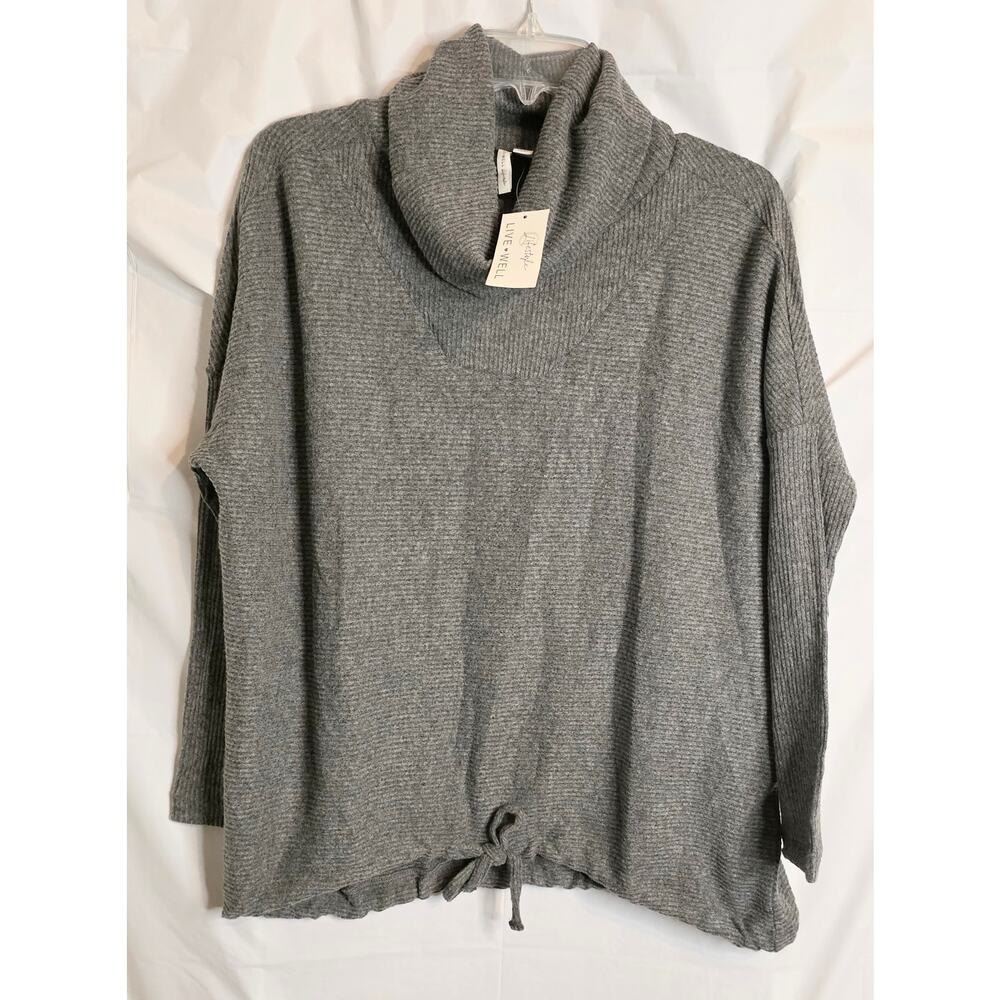 Lifestyle Live Well Long Sleeve Cowlneck Sweater Women M Drawstring Bottom Gray